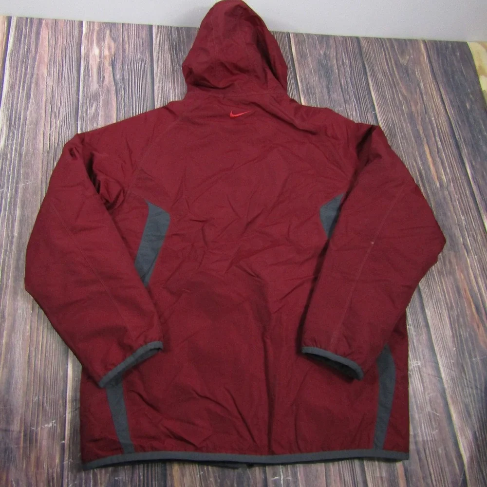 Nike Reversible Jacket Mens M Burgundy Grey Full Zip Hooded Windbreaker Fleece